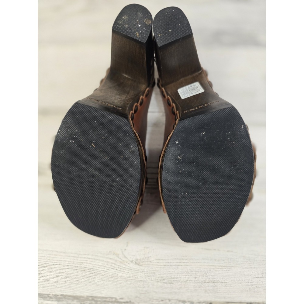 Stuart Weitzman Womens Tan Leather Rose Floral Studded Platform Clog Mules Spain - Picture 12 of 13